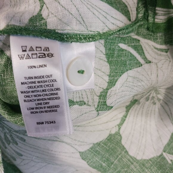 TAHARI,  1X, Linen, Green/White Floral Print Tunic Top, V Neck, Full Cut Beachy - Picture 14 of 14